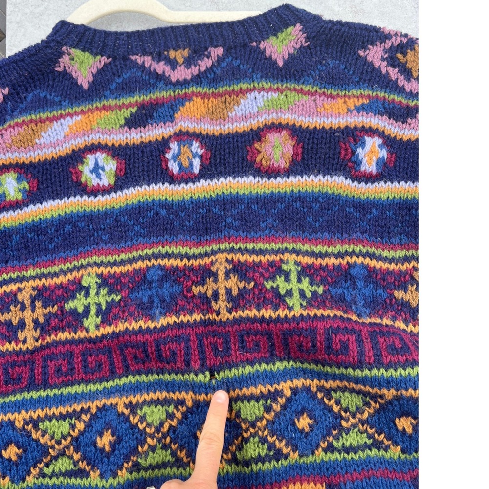 Vintage Susann D Hand Knit 100% Wool Sweater Small Blue Fair Isle Shetland 90s - Picture 3 of 7